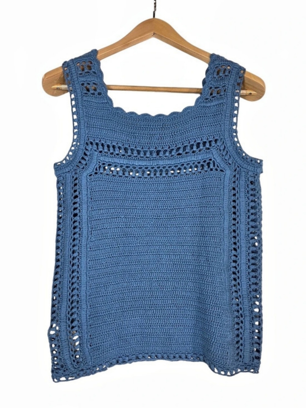 Massimo Dutti Crochet Silk Cotton Tank Top in Blue Size Medium Like New